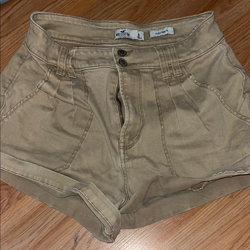 Hollister Tan High Waist Shorts with Cuffed Hem